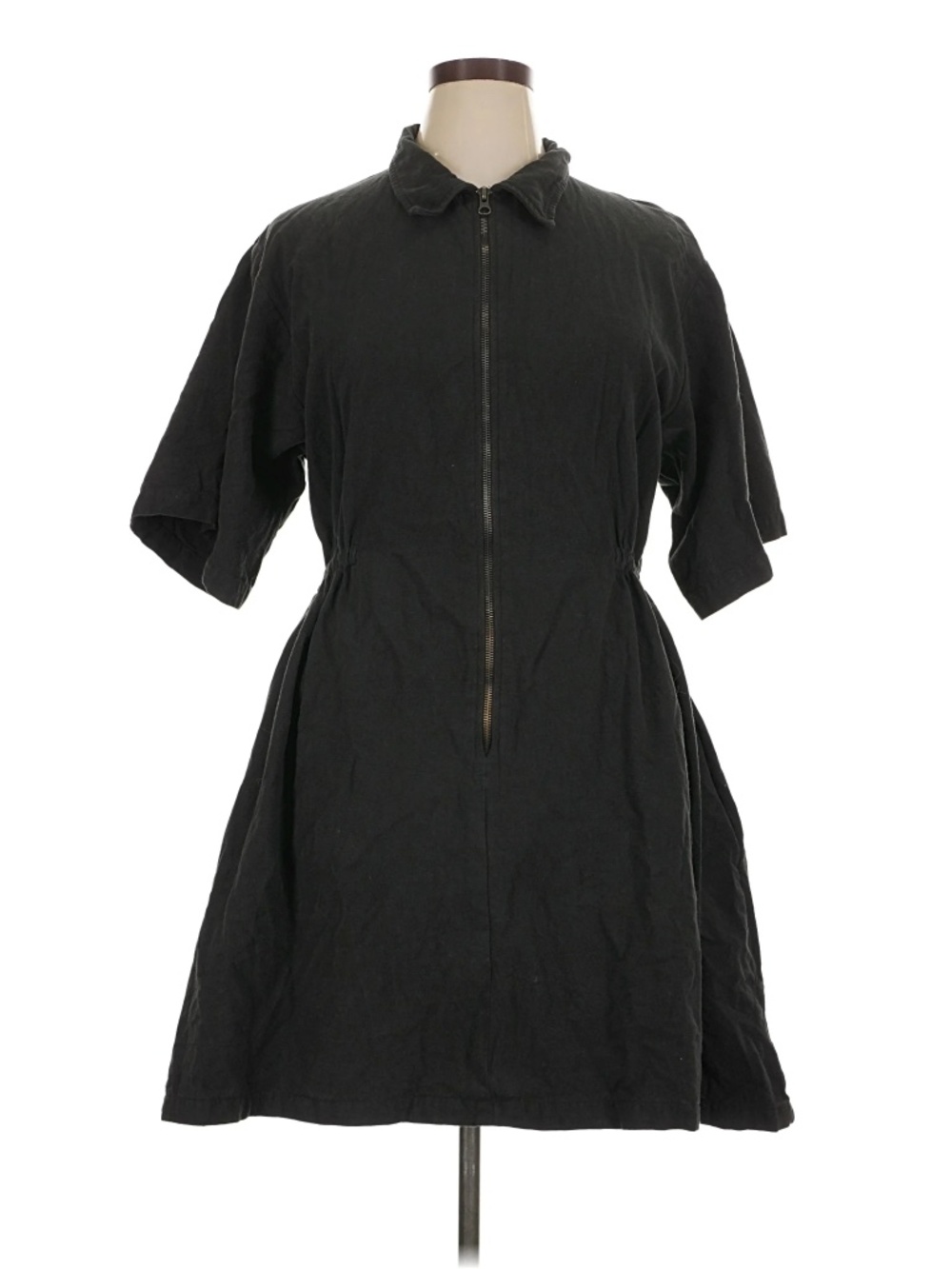 Noble Utility Dress In Ash  Black Zip-Front Short Sleeve Dress With Pockets 1X - Picture 3 of 8